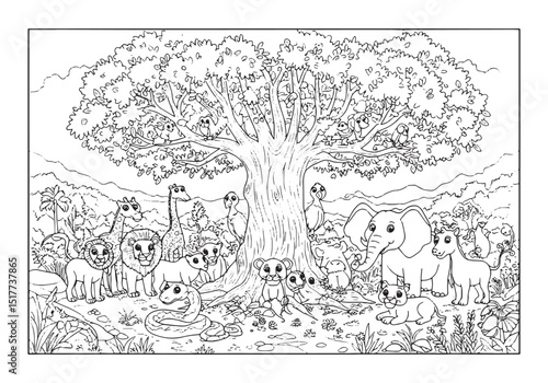 Enchanting Eden, A Gathering of Animals in a Detailed Coloring B