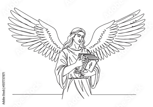 Elegant Raziyel Angel Continuous Line Drawing in Minimalist Styl