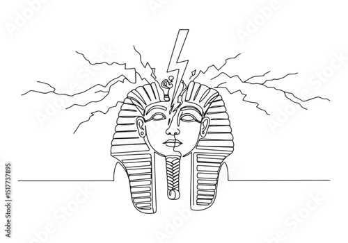 Pharaoh's crown cracked in continuous oneline drawing black and