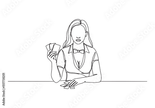 Continuous Line Art of a Confident Female Poker Player Illustrat