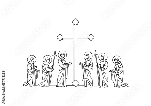 Vintage continuous line drawing depicting the Feast of the Exalt