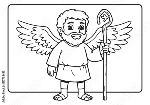Detailed black and white coloring page of angel Raphael from 175