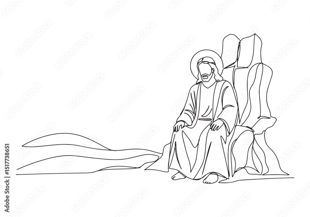 Obraz premium Continuous Line Drawing of Jesus Christ Sitting with Serene Expr