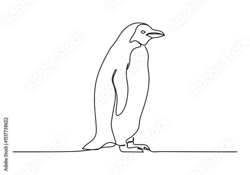 Elegant penguin portrait created with single continuous line dra