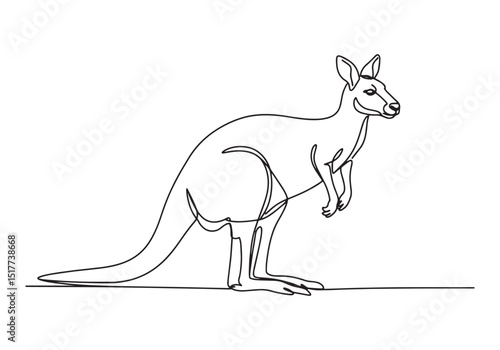 Elegant Kangaroo Continuous Line Drawing, Minimalist Black and W