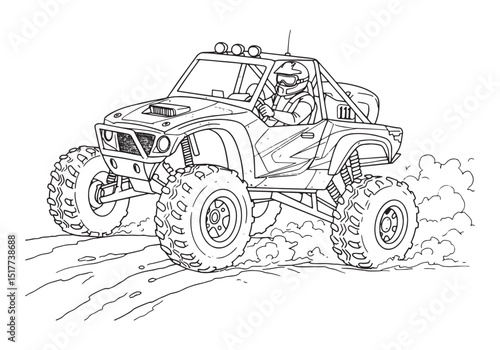 Detailed Coloring Page of a Vintage Off-Road Racer in Action fro
