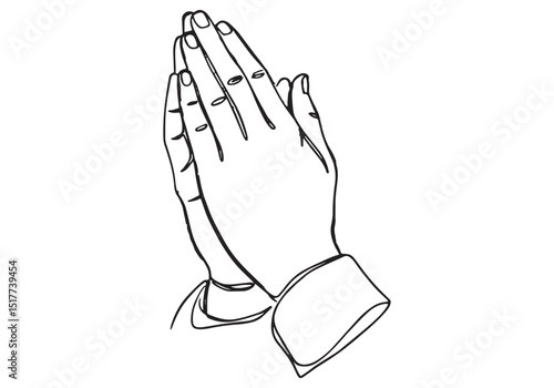 Golden Praying Hands in Minimalist Continuous Line Art Style Dra