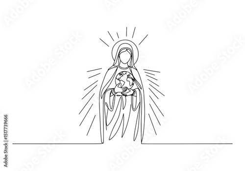 Wallpaper Mural Continuous Line Drawing of Virgin Mary Holding Earth Globe Illus Torontodigital.ca