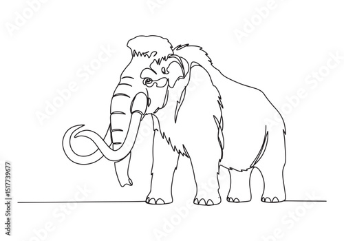 Striking Single Line Illustration of a Majestic Woolly Mammoth