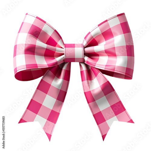 A pink and white checkered bow with isolated on transparent background