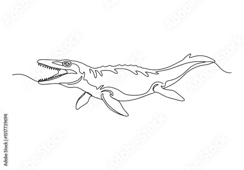 Mosasaurus aquatic predator with continuous line drawing illustr