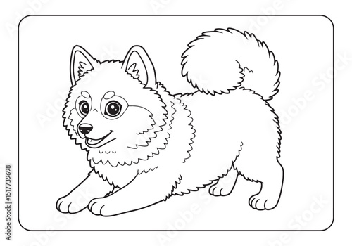 Adorable Finnish Spitz Puppy in a Playful Pose Coloring Page Des