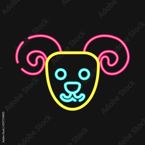 Icon aries the ram. Zodiac horoscope elements. Icon in neon style.