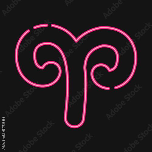 Icon aries. Zodiac horoscope elements. Icon in neon style.
