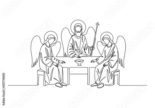 The Holy Trinity Feast Depicted in a Continuous Line Drawing fro