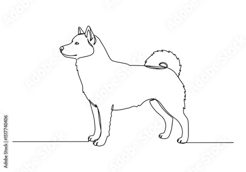 Elegant continuous line drawing of a Norwegian Lundehund breed d