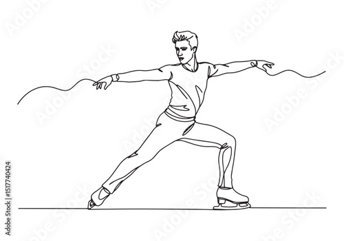 Elegant male ice skater depicted in continuous line drawing styl