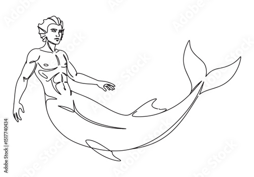 Male Triton Aquat Continuous Line Drawing Black and White Illust