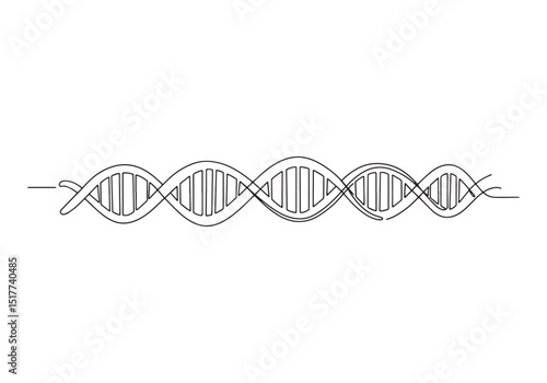 Continuous Line Drawing of DNA Strand, Black and White Illustrat