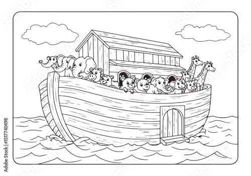 Noah's Ark Coloring Page, A Black and White Adventure for Childr
