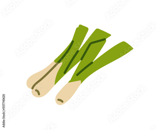 Icon of fresh leek or celery. Natural green onion, healthy farm food. Agriculture crop for eating. Organic vegetable, veggie, farmer harvest. Flat isolated vector illustration on white background