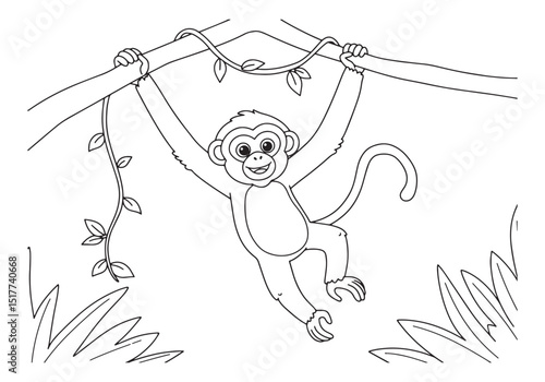 Enchanting Gibbon Monkey Coloring Page, A Delightful Black and W