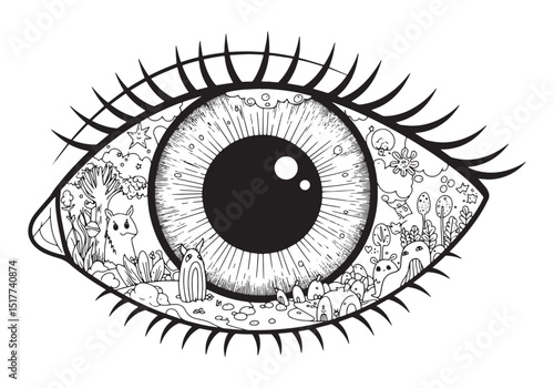Enchanting Eye, A Coloring Book Vision of a Whimsical Black and