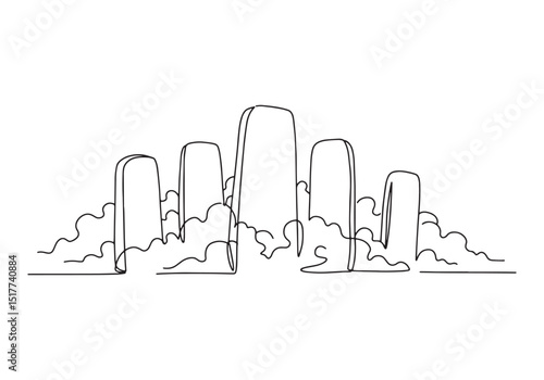 Continuous Line Drawing of Stone Tablets, Minimalist Black and W
