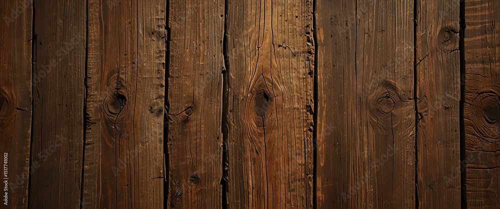 Obraz premium Textured Timber: Rustic close-up of dark brown wooden planks, showcasing rich grain patterns and the inherent beauty of natural materials, embodying the essence of simplicity and warmth.