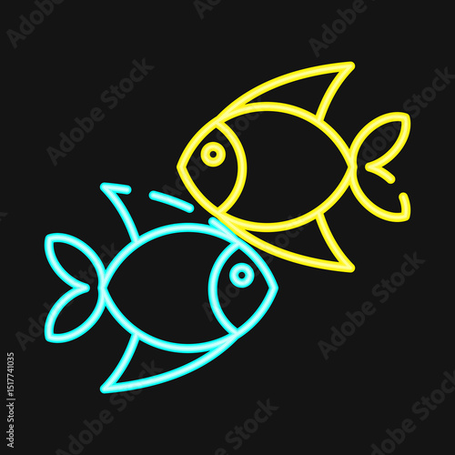 Icon pisces the fishes. Zodiac horoscope elements. Icon in neon style.