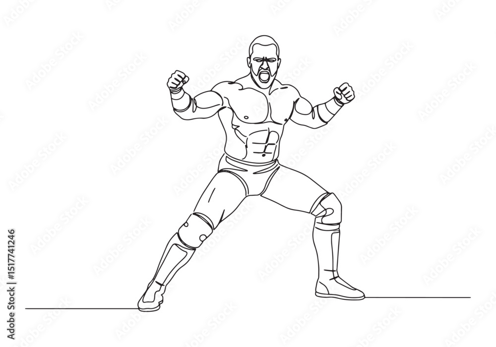 Dynamic Wrestling Champion Illustration, One Line, Monochrome Tr Dynamic Wrestling Champion Illustration, One Line, Monochrome Tr