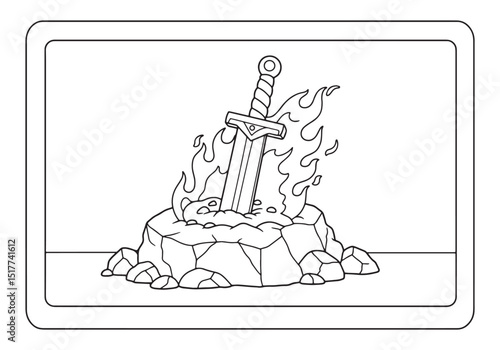 Mystical flaming sword illustration for coloring book activity p