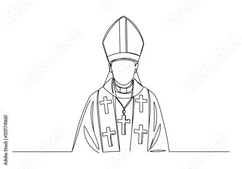 Continuous Line Drawing of a Bishop with Pallium in Elegant Simp