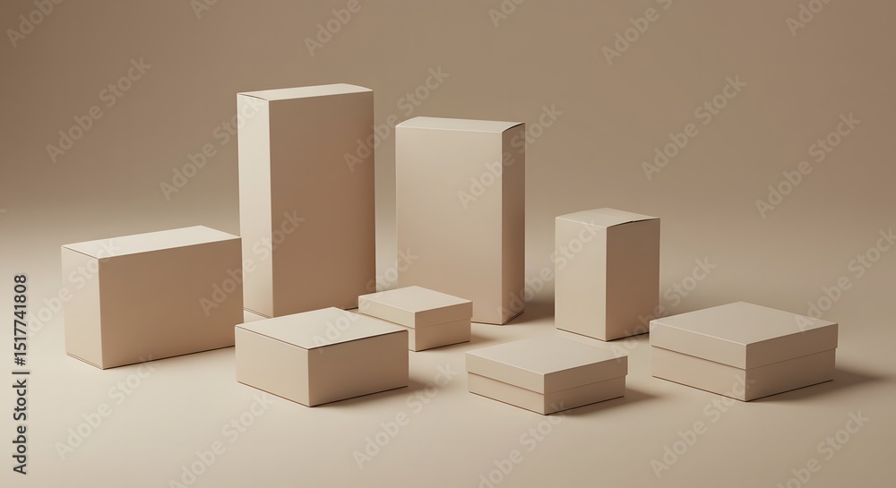 Obraz premium Elegant Beige Cardboard Boxes Mockup Packaging Design for Product Presentation