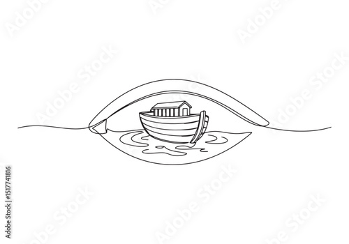 Minimalist Noah's Ark Illustration in Continuous Line Art Style