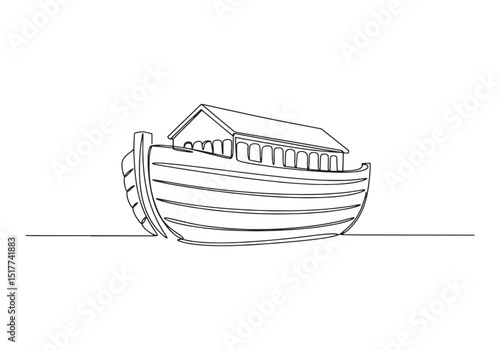 Continuous Line Drawing of Noah's Ark, Symbol of Hope and New Be