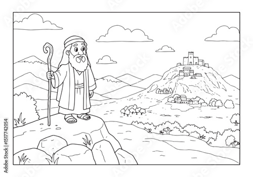 Detailed Black and White Illustration of Mount Nebo for Coloring