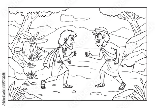 Black and White Illustration of Biblical Confrontation Scene for