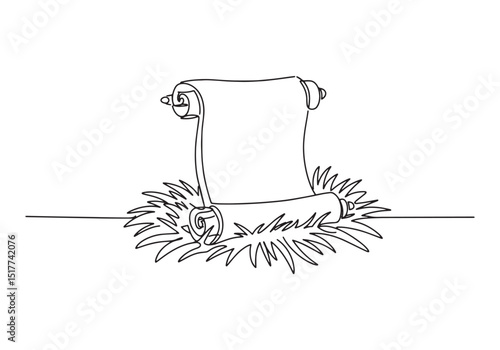 Elegant continuous line drawing of a scroll with prophecy theme