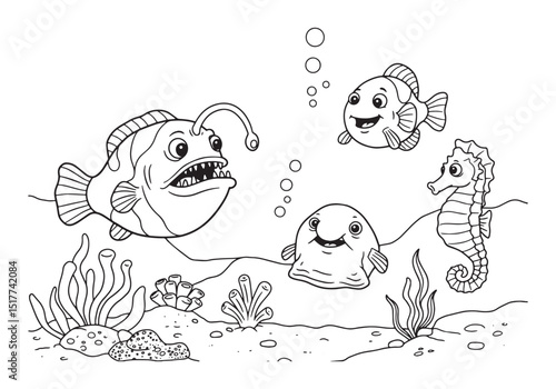 Adorable deep sea creatures coloring page perfect for kids and a