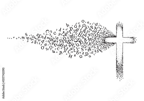 Minimalist scripture letters forming a cross, one-line drawing i