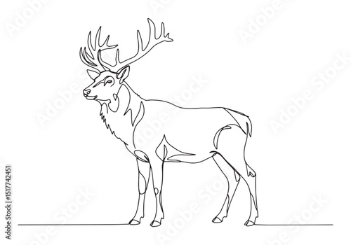 Elegant Irish Elk Portrait, Minimalist Continuous Line Drawing A