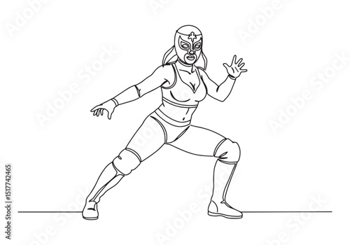 Feminine strength, Continuous line drawing of a female lucha lib