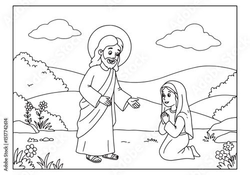 Jesus appears to Mary Magdalene coloring page for kids and adult