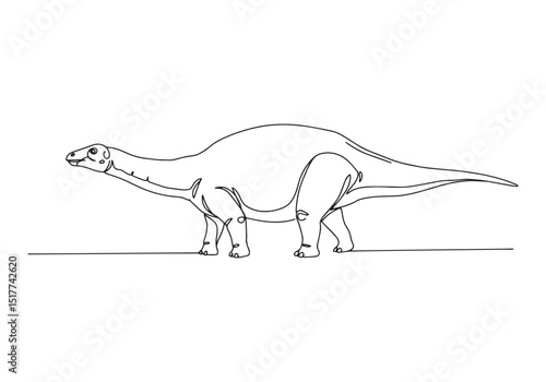 Plateosaurus Dinosaur Continuous Line Art Illustration in Black