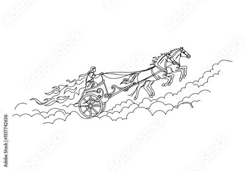 Fiery Chariot Drawn in a Continuous Line Art Illustration Style