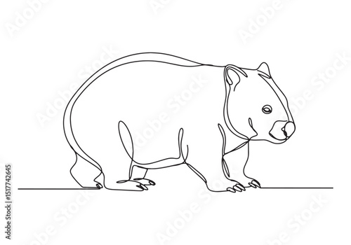 Minimalist one line drawing of a wombat, wildlife illustration c
