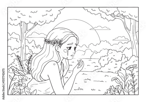 Eve's remorse coloring page for adults and kids, biblical story