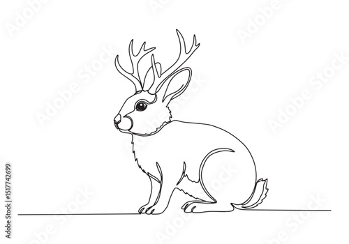 Mystical Jackalope, A Continuous Line Drawing of a Fabled Creatu