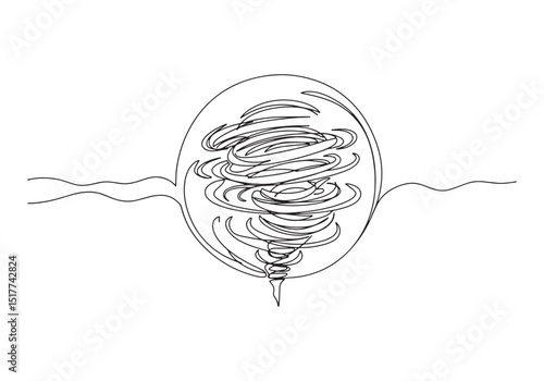Minimalist single line drawing of a powerful tornado disaster sc